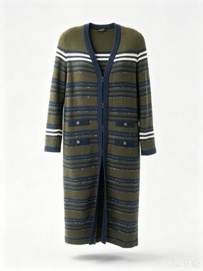 Chanel Striped Long Knit Cardigan Sweater